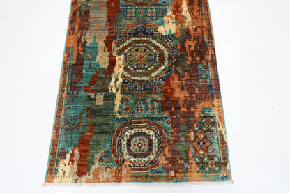 86 x 292 cm | Abstract Mamluk Runner Rug Afghan Hand Knotted Veg Dye Wool carpet