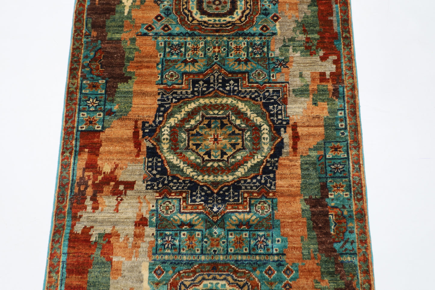 86 x 292 cm | Abstract Mamluk Runner Rug Afghan Hand Knotted Veg Dye Wool carpet