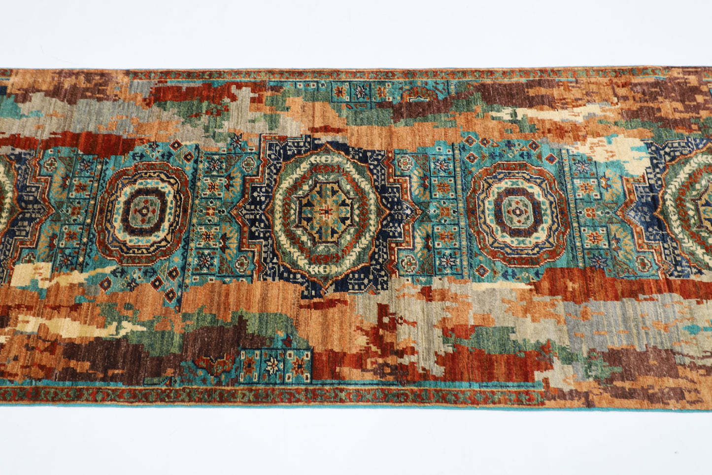 86 x 292 cm | Abstract Mamluk Runner Rug Afghan Hand Knotted Veg Dye Wool carpet