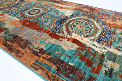 86 x 292 cm | Abstract Mamluk Runner Rug Afghan Hand Knotted Veg Dye Wool carpet
