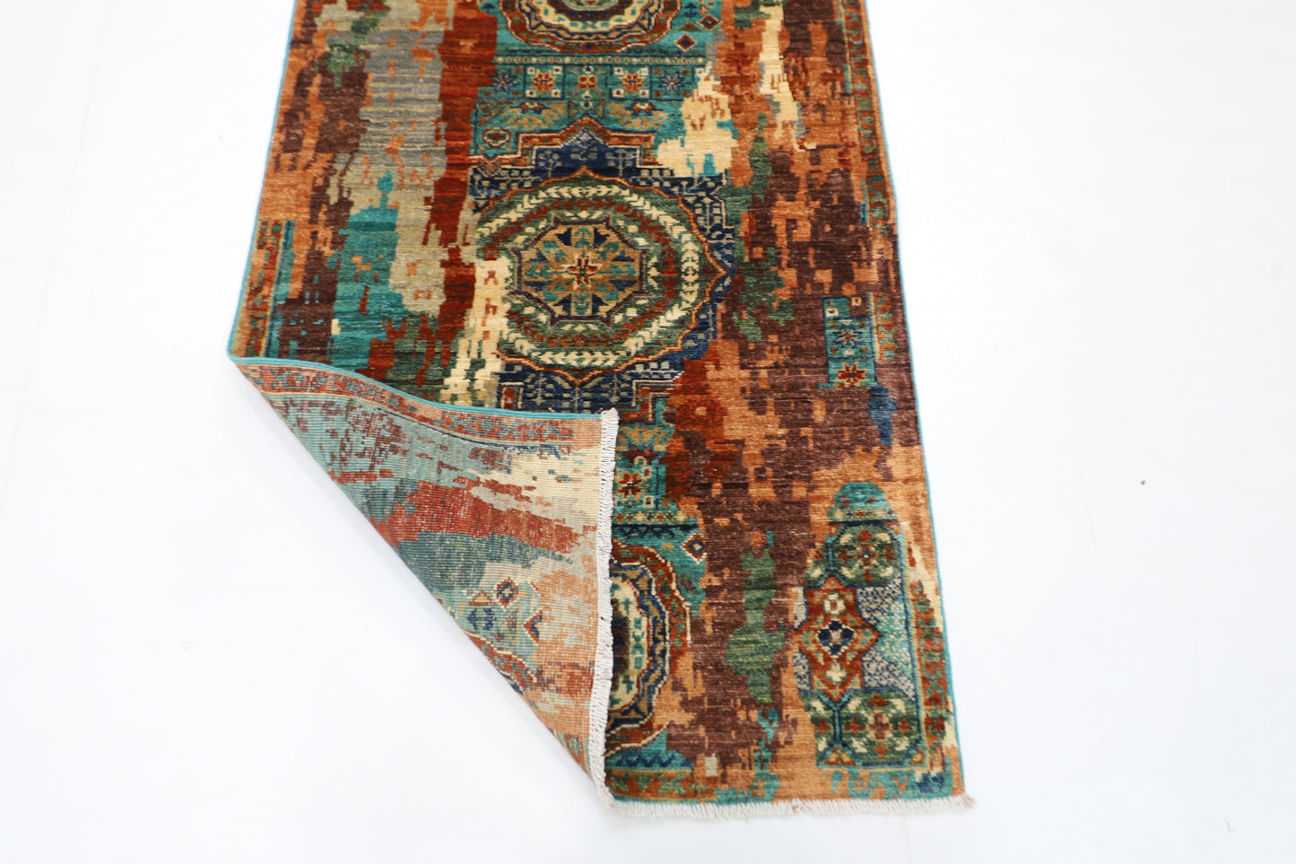 86 x 292 cm | Abstract Mamluk Runner Rug Afghan Hand Knotted Veg Dye Wool carpet