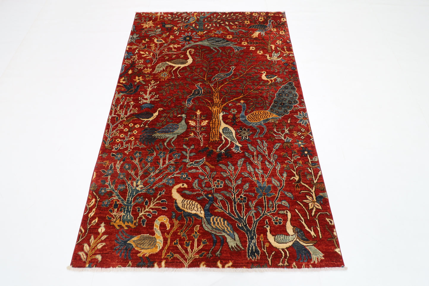 122 x 186 cm | Birds Area Rug Afghan Hand Knotted Veg Dye Wool carpet