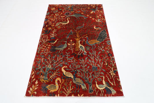 122 x 186 cm | Birds Area Rug Afghan Hand Knotted Veg Dye Wool carpet