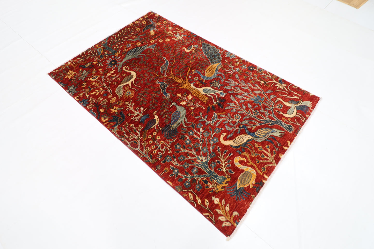 122 x 186 cm | Birds Area Rug Afghan Hand Knotted Veg Dye Wool carpet