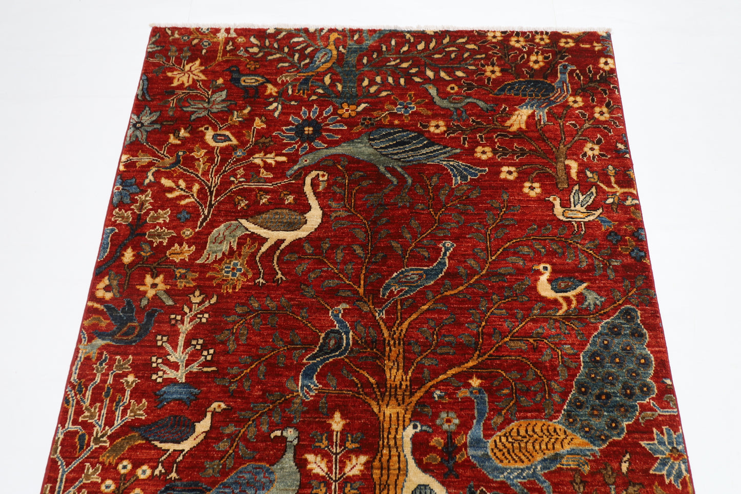 122 x 186 cm | Birds Area Rug Afghan Hand Knotted Veg Dye Wool carpet