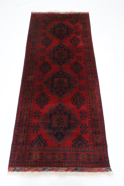 88 x 210 cm | Red Runner Rug Afghan Hand Knotted Veg Dye Wool carpet