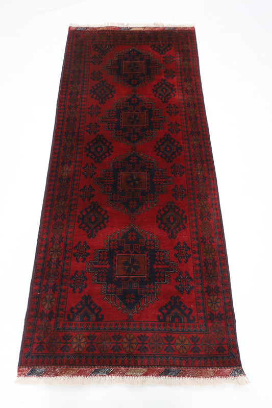 88 x 210 cm | Red Runner Rug Afghan Hand Knotted Veg Dye Wool carpet