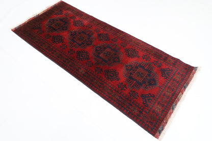 88 x 210 cm | Red Runner Rug Afghan Hand Knotted Veg Dye Wool carpet
