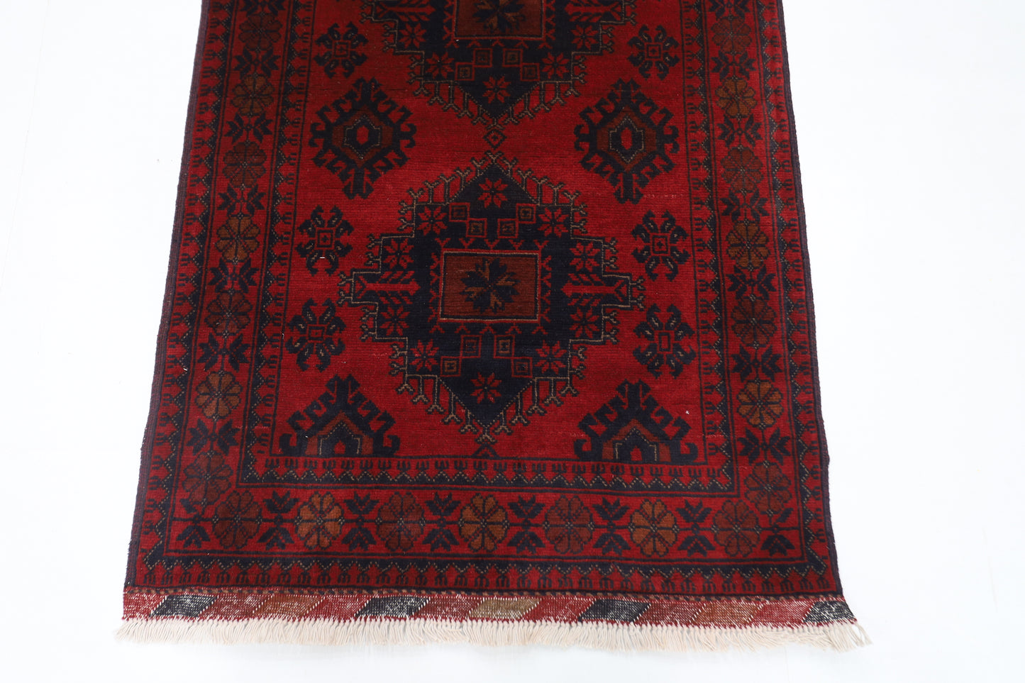 88 x 210 cm | Red Runner Rug Afghan Hand Knotted Veg Dye Wool carpet