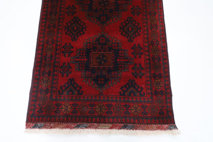 88 x 210 cm | Red Runner Rug Afghan Hand Knotted Veg Dye Wool carpet