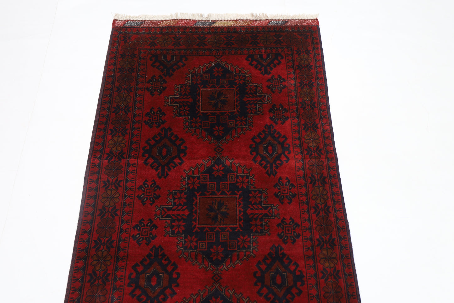 88 x 210 cm | Red Runner Rug Afghan Hand Knotted Veg Dye Wool carpet