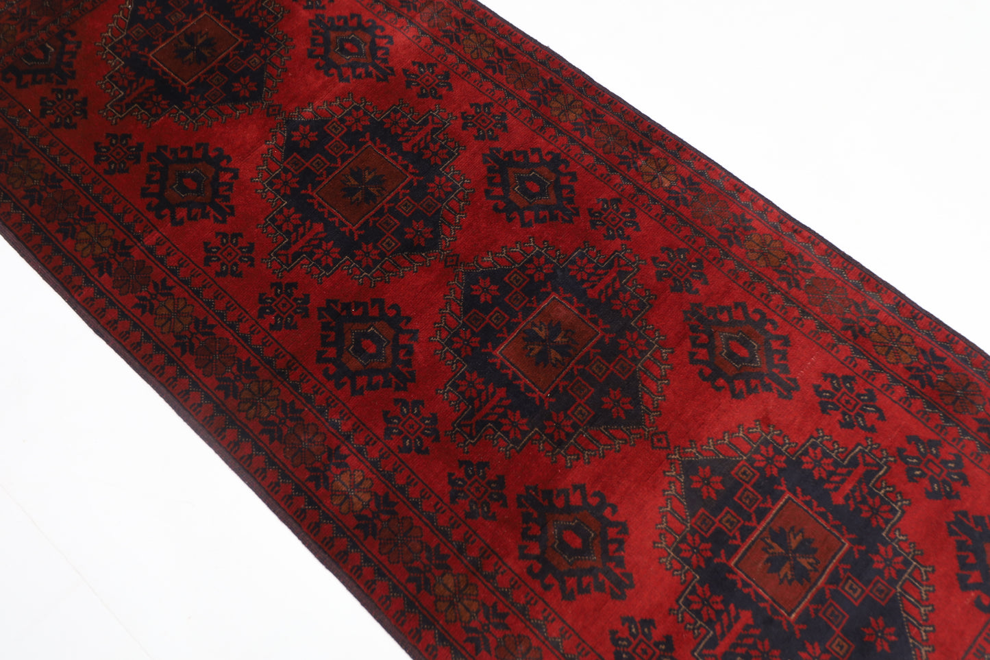 88 x 210 cm | Red Runner Rug Afghan Hand Knotted Veg Dye Wool carpet
