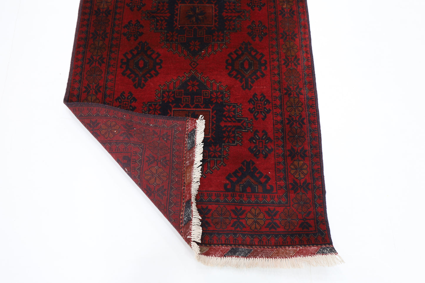 88 x 210 cm | Red Runner Rug Afghan Hand Knotted Veg Dye Wool carpet