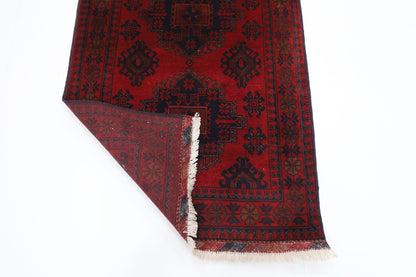 88 x 210 cm | Red Runner Rug Afghan Hand Knotted Veg Dye Wool carpet