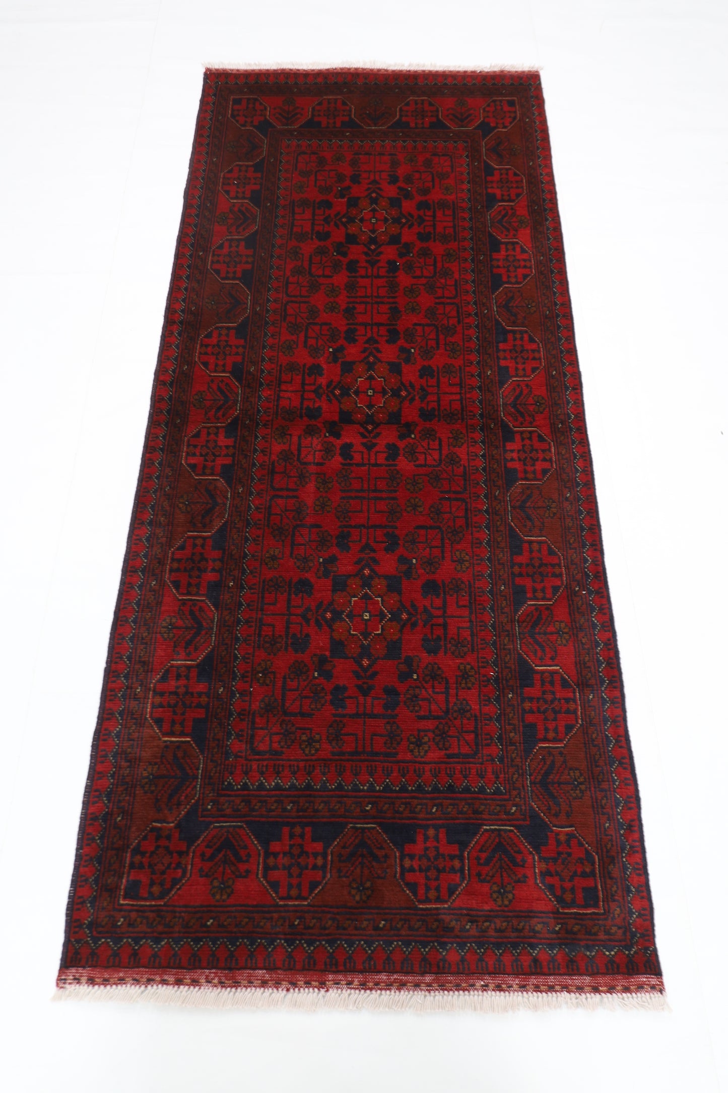 85 x 202 cm | Red Runner Rug Afghan Hand Knotted Veg Dye Wool carpet