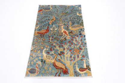 79 x 128 cm | Birds Rug Afghan Hand Knotted Veg Dye Wool carpet