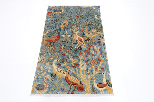 79 x 128 cm | Birds Rug Afghan Hand Knotted Veg Dye Wool carpet