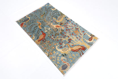 79 x 128 cm | Birds Rug Afghan Hand Knotted Veg Dye Wool carpet