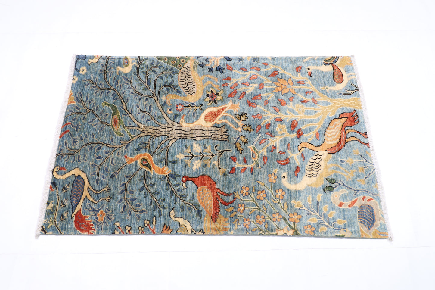 79 x 128 cm | Birds Rug Afghan Hand Knotted Veg Dye Wool carpet