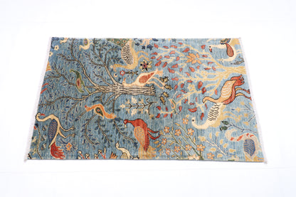 79 x 128 cm | Birds Rug Afghan Hand Knotted Veg Dye Wool carpet