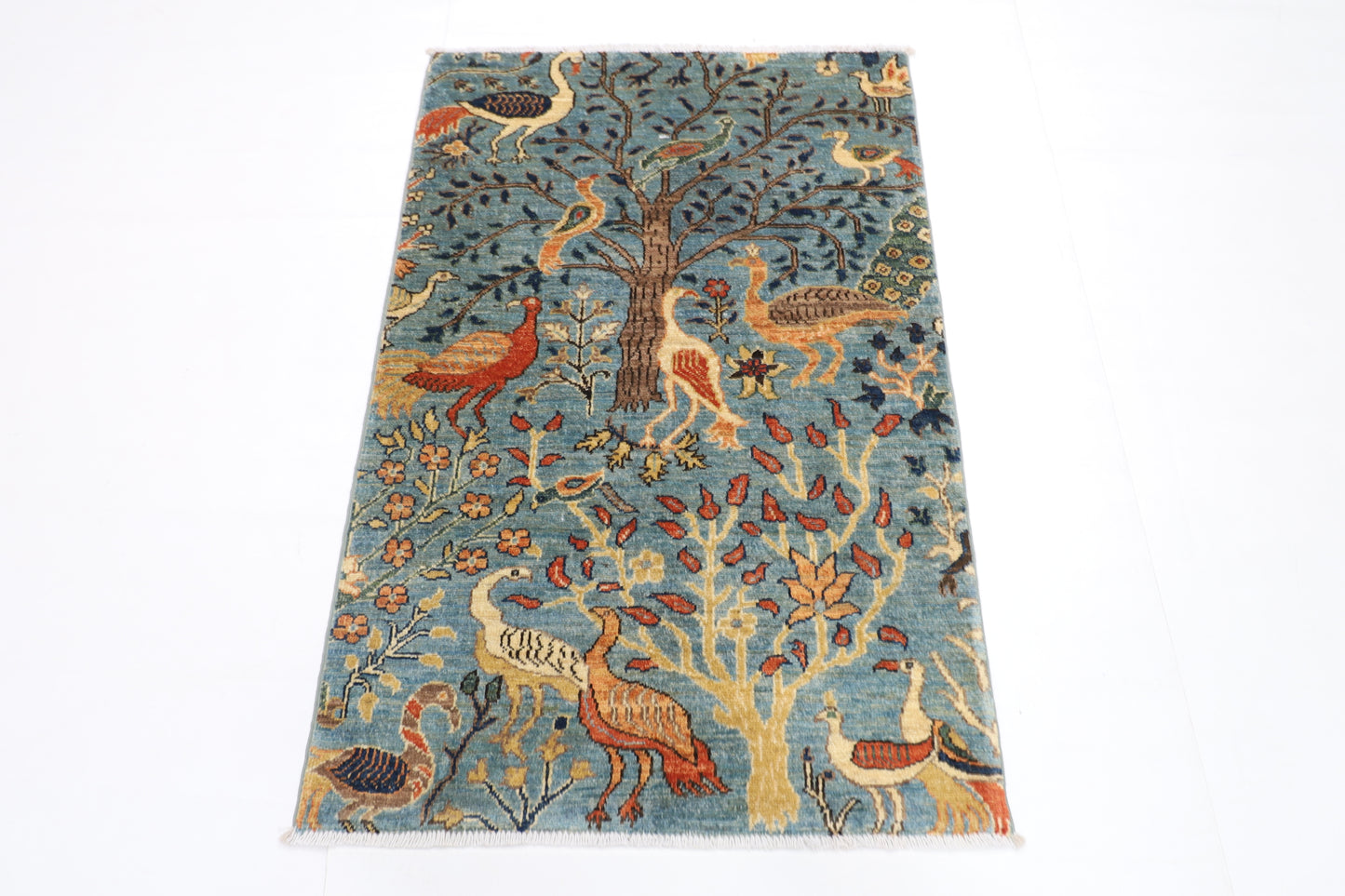 82 x 125 cm | Birds Rug Afghan Hand Knotted Veg Dye Wool carpet