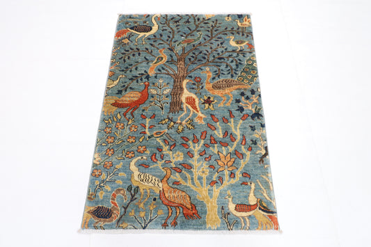 82 x 125 cm | Birds Rug Afghan Hand Knotted Veg Dye Wool carpet