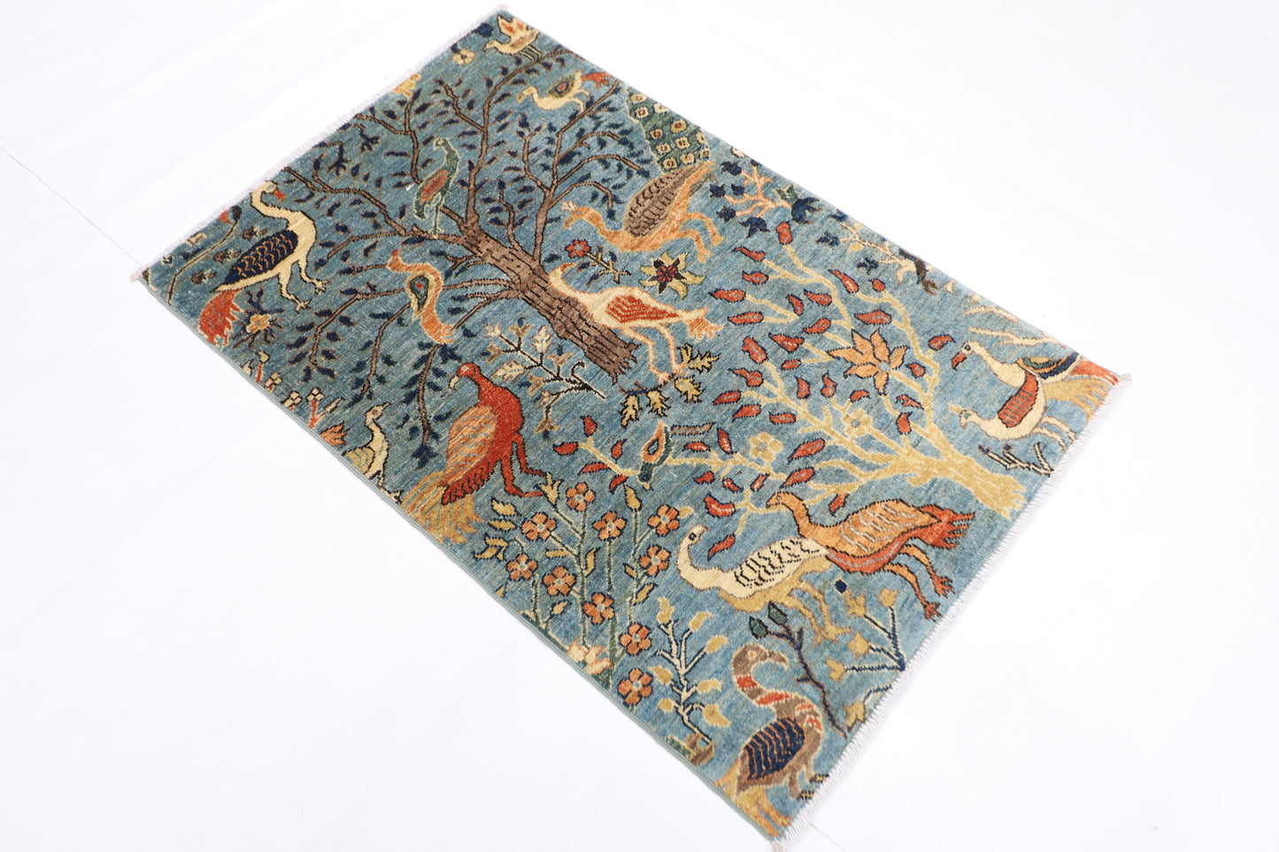 82 x 125 cm | Birds Rug Afghan Hand Knotted Veg Dye Wool carpet