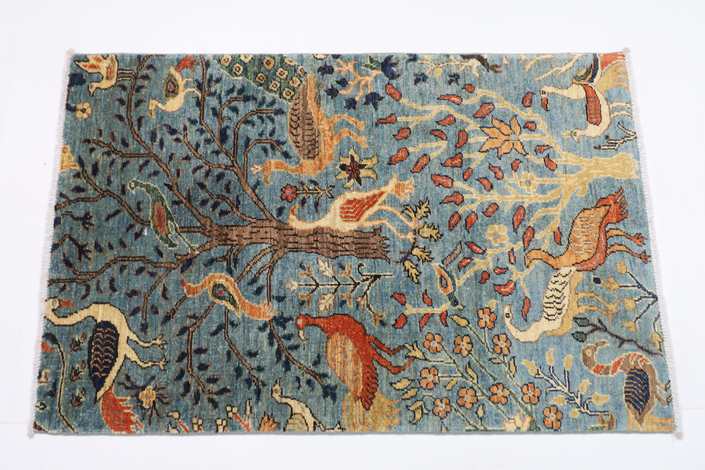 82 x 125 cm | Birds Rug Afghan Hand Knotted Veg Dye Wool carpet