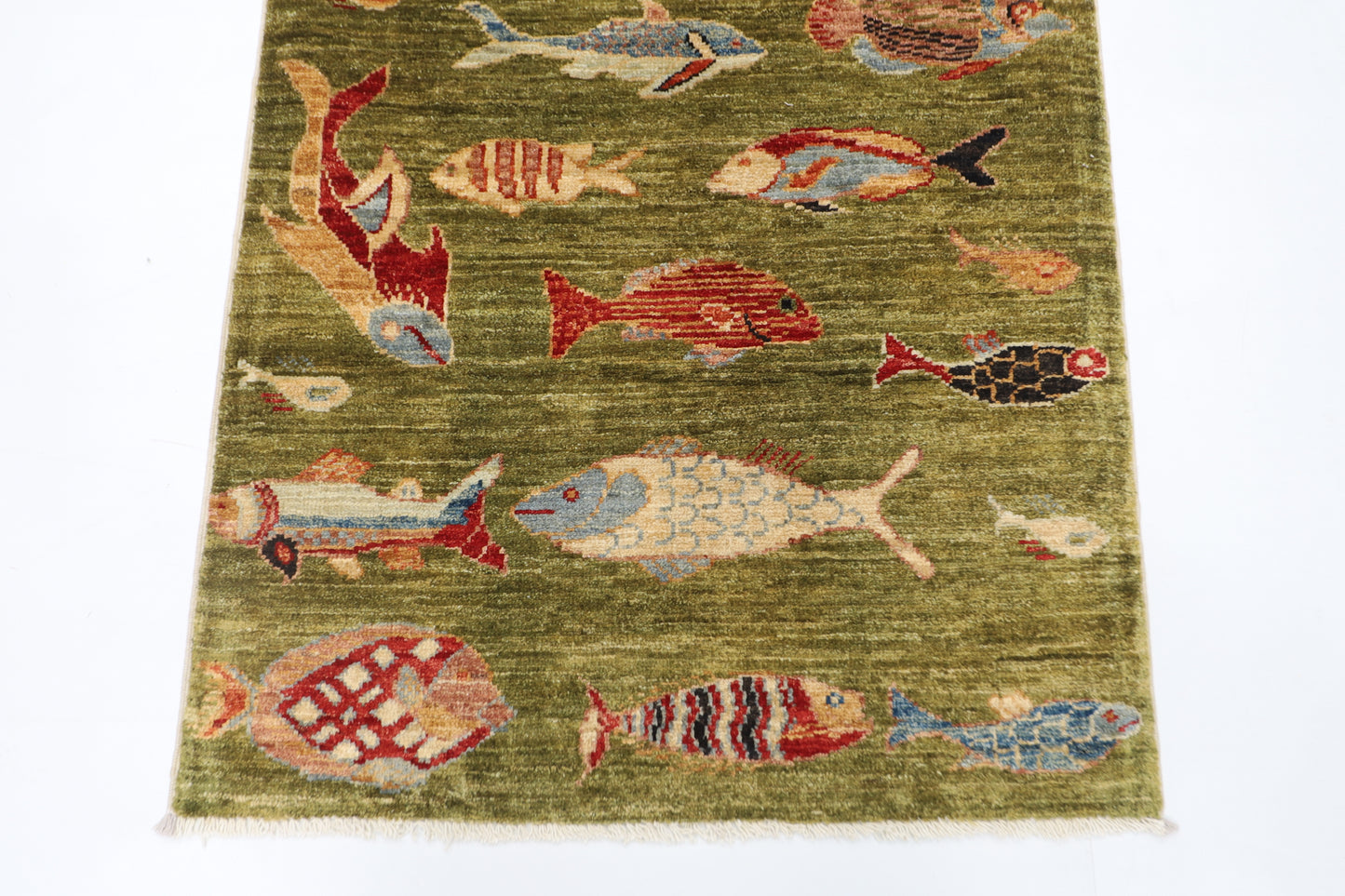 80 x 126 cm | Fish Party Rug Afghan Hand Knotted Veg Dye Wool carpet