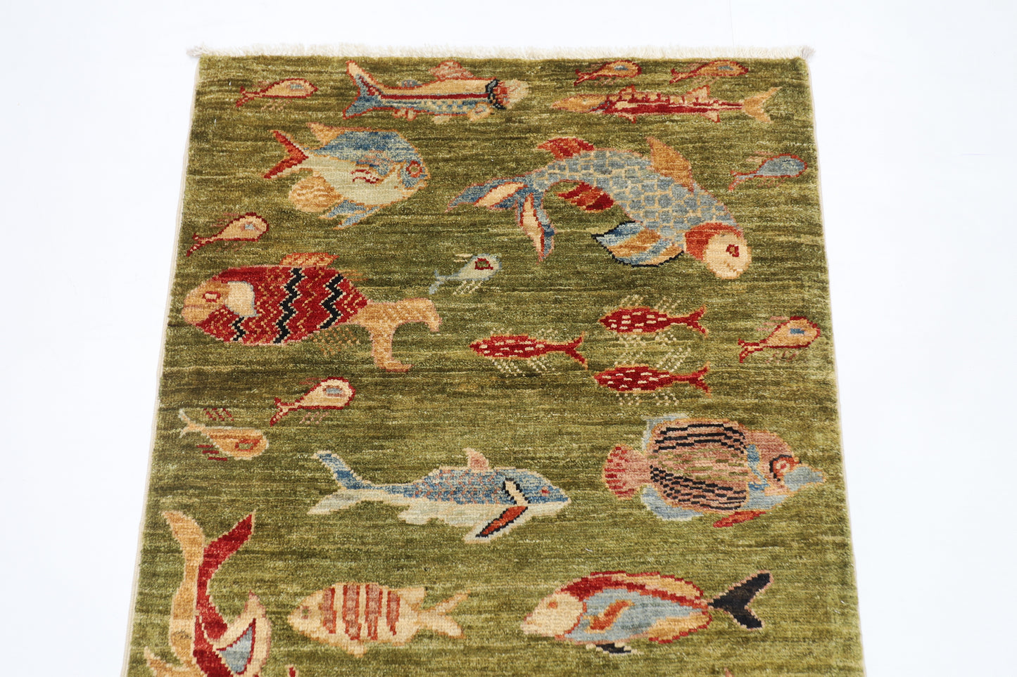 80 x 126 cm | Fish Party Rug Afghan Hand Knotted Veg Dye Wool carpet