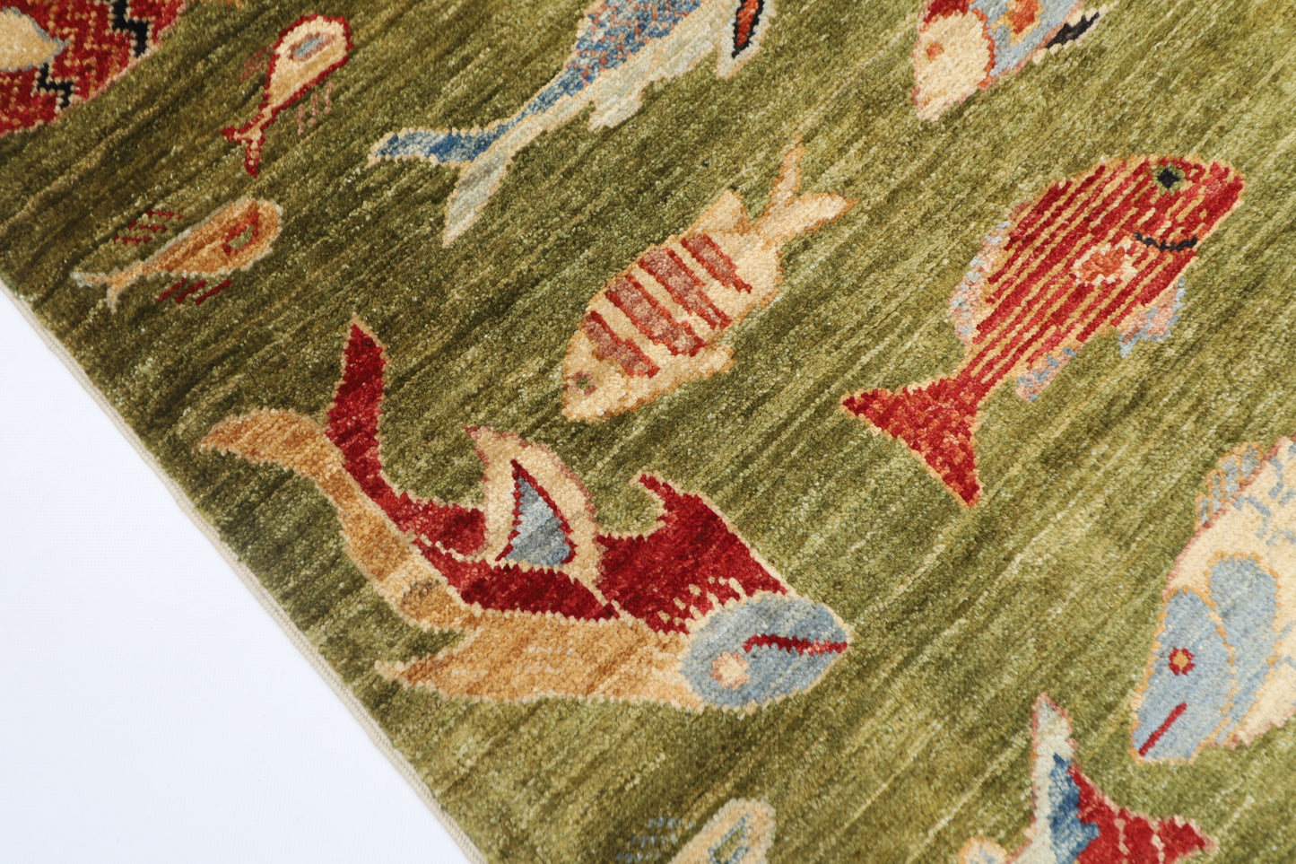 80 x 126 cm | Fish Party Rug Afghan Hand Knotted Veg Dye Wool carpet