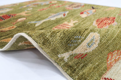 80 x 126 cm | Fish Party Rug Afghan Hand Knotted Veg Dye Wool carpet