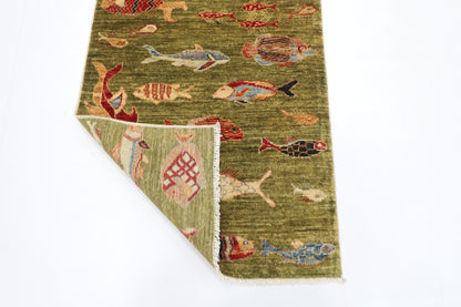 80 x 126 cm | Fish Party Rug Afghan Hand Knotted Veg Dye Wool carpet