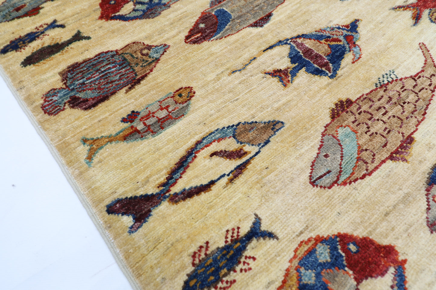 83 x 123 cm | Fish Party Rug Afghan Hand Knotted Veg Dye Wool carpet