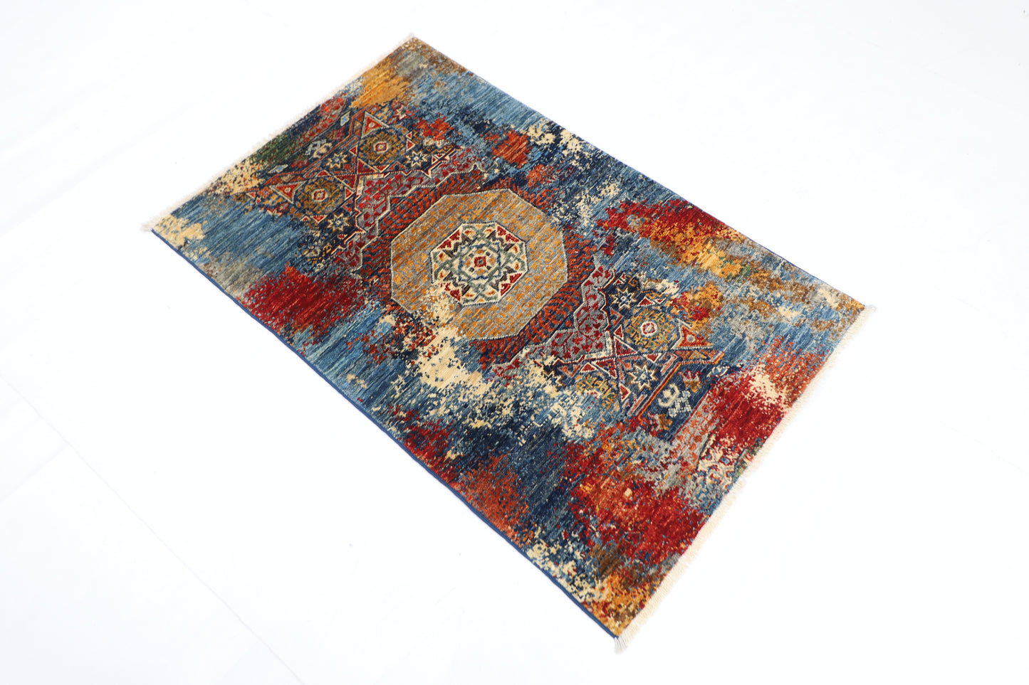 78 x 120 cm | Abstract Mamluk Rug Afghan Hand Knotted Veg Dye Wool carpet