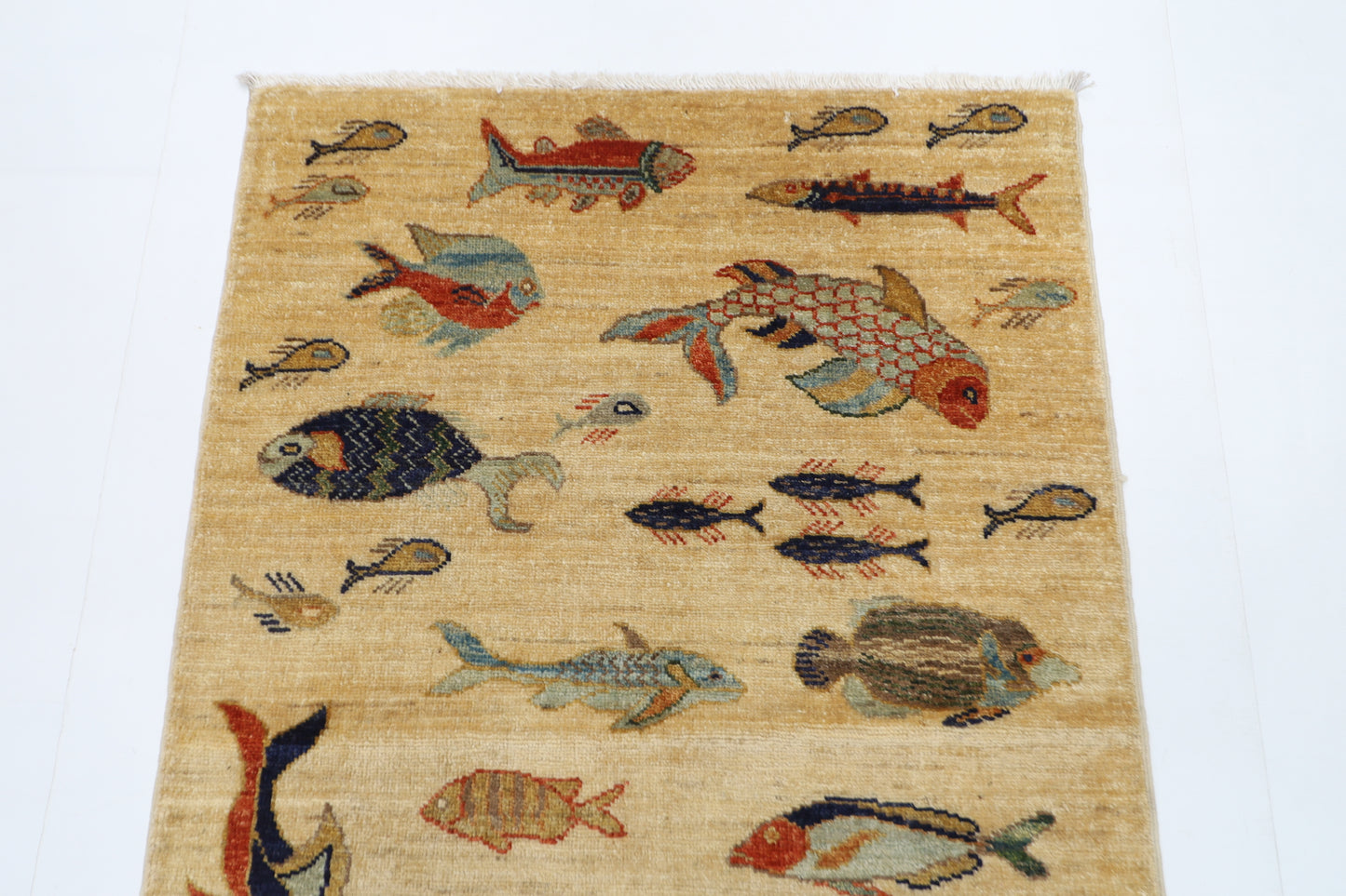 82 x 123 cm | Fish Party Rug Afghan Hand Knotted Veg Dye Wool carpet