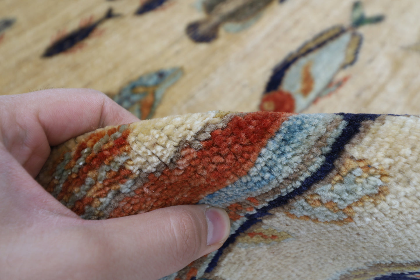 82 x 123 cm | Fish Party Rug Afghan Hand Knotted Veg Dye Wool carpet