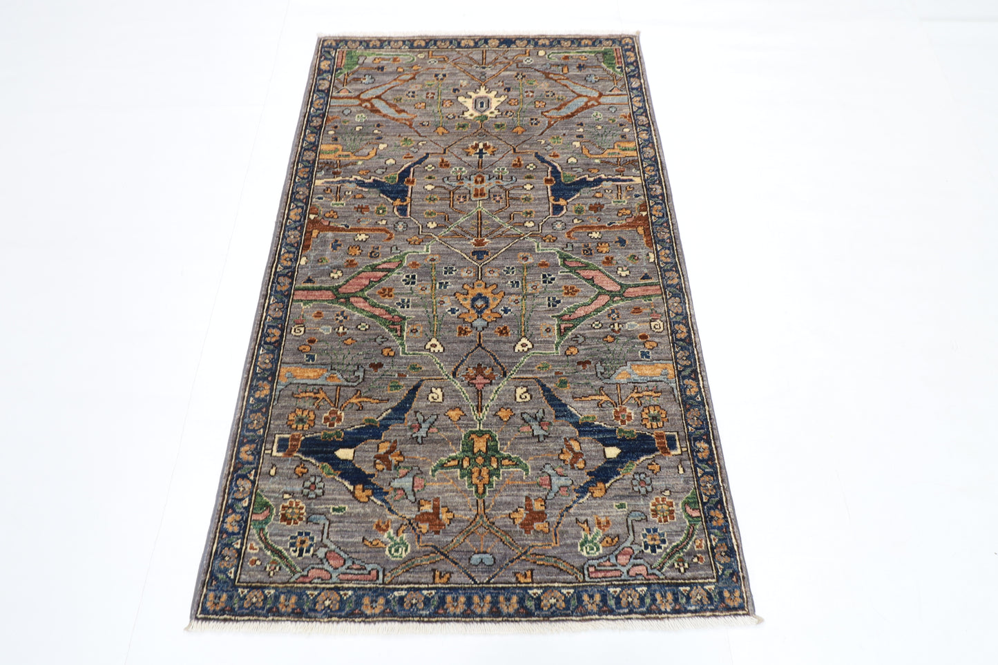 94 x 157 cm | Grey Rug Afghan Hand Knotted Veg Dye Wool carpet