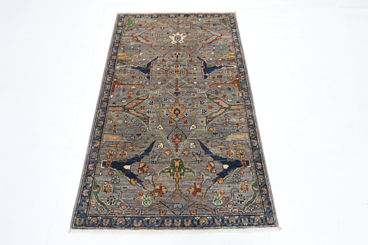 94 x 157 cm | Grey Rug Afghan Hand Knotted Veg Dye Wool carpet
