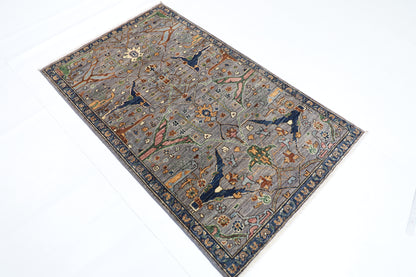 94 x 157 cm | Grey Rug Afghan Hand Knotted Veg Dye Wool carpet