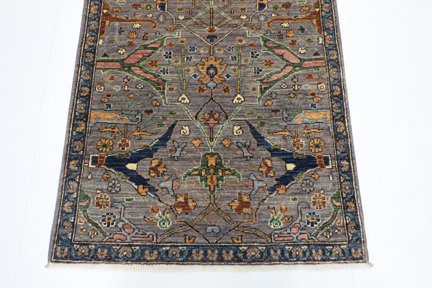 94 x 157 cm | Grey Rug Afghan Hand Knotted Veg Dye Wool carpet