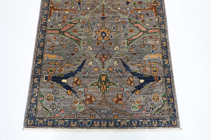 94 x 157 cm | Grey Rug Afghan Hand Knotted Veg Dye Wool carpet