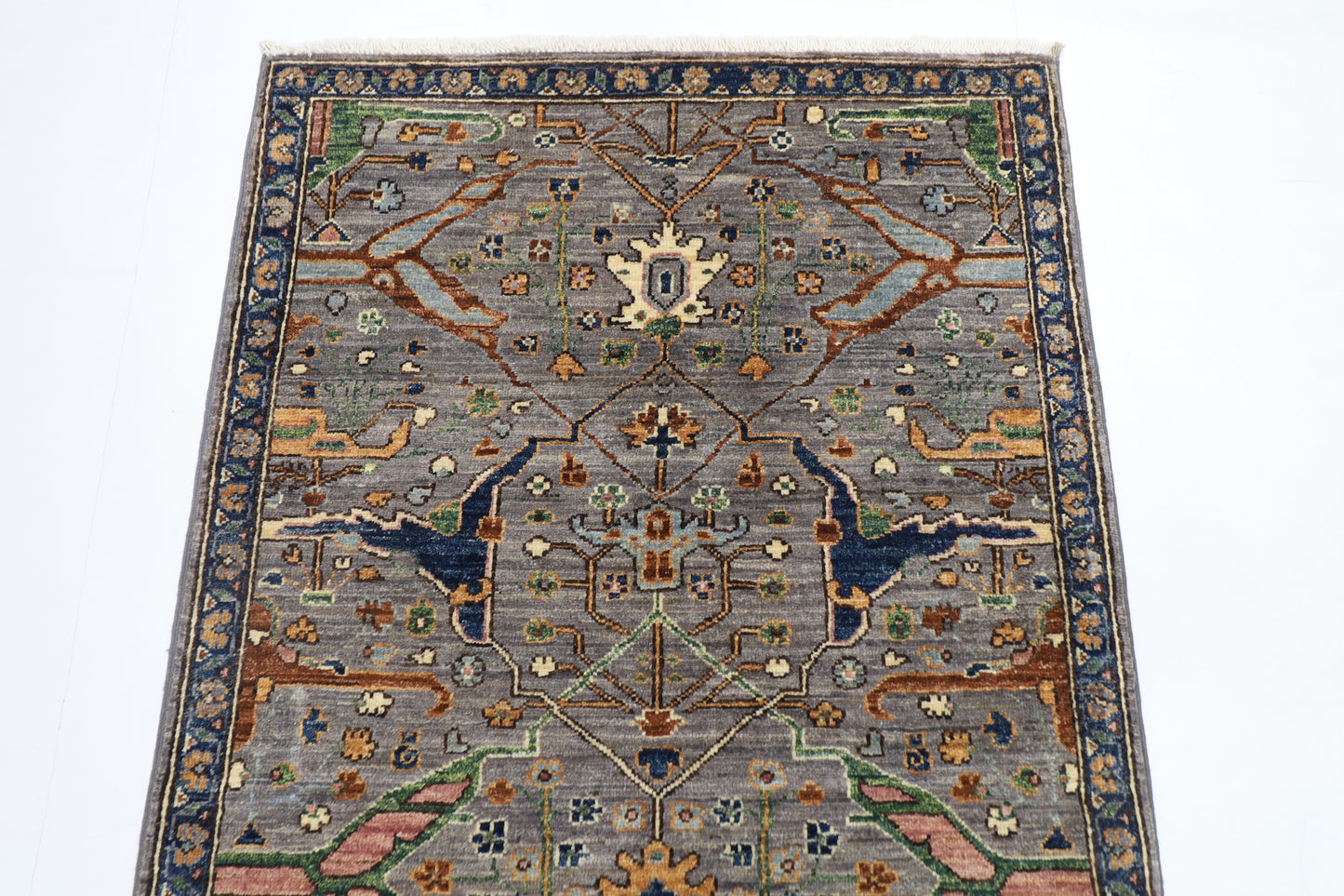 94 x 157 cm | Grey Rug Afghan Hand Knotted Veg Dye Wool carpet