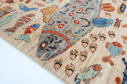 100 x 150 cm | Fish Party Rug Afghan Hand Knotted Veg Dye Wool carpet