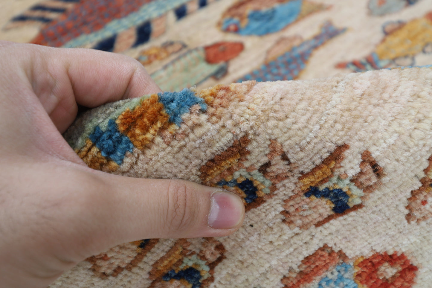 100 x 150 cm | Fish Party Rug Afghan Hand Knotted Veg Dye Wool carpet