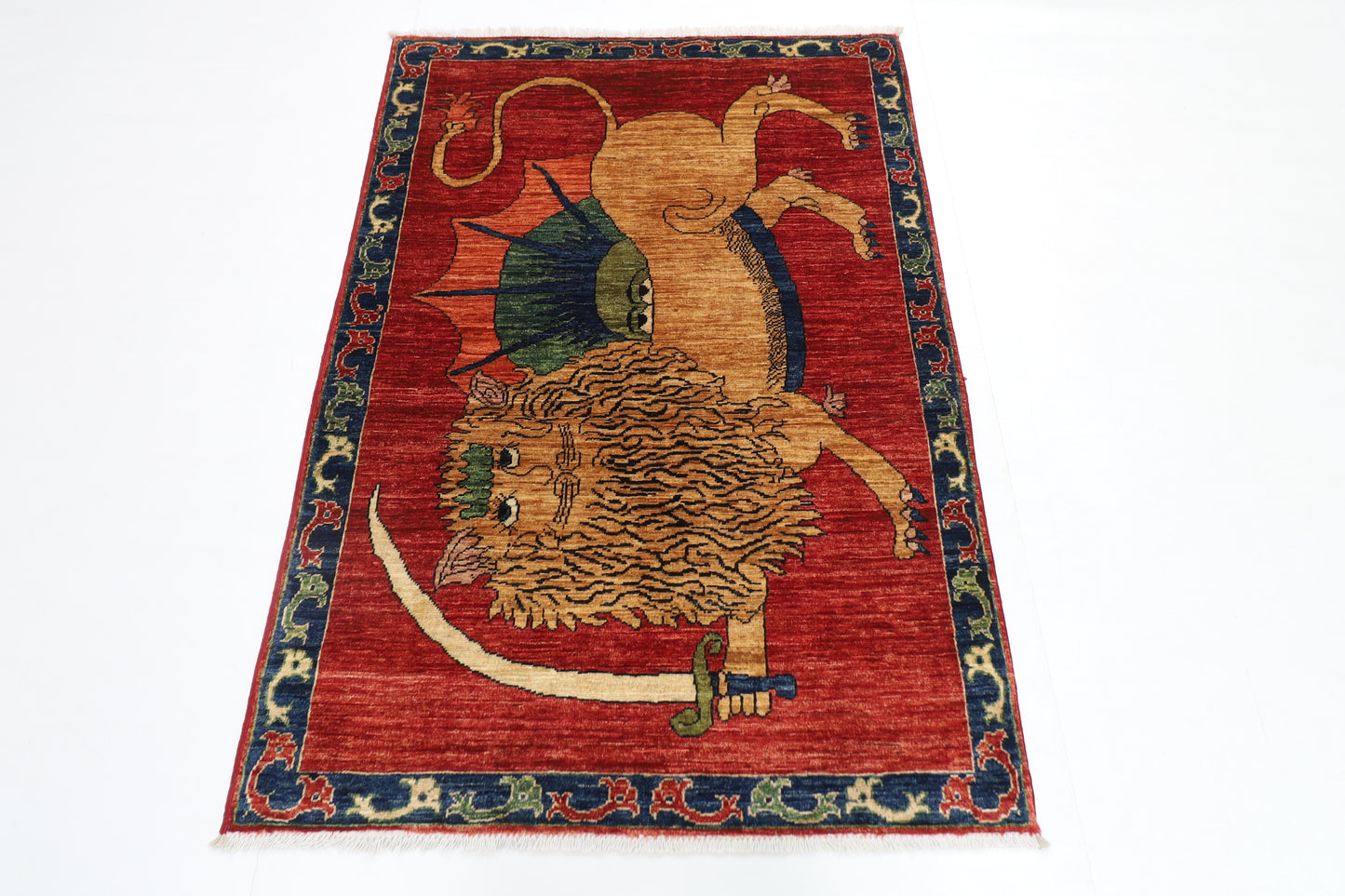 100 x 145 cm | Lion Tribal Rug Afghan Hand Knotted Veg Dye Wool carpet