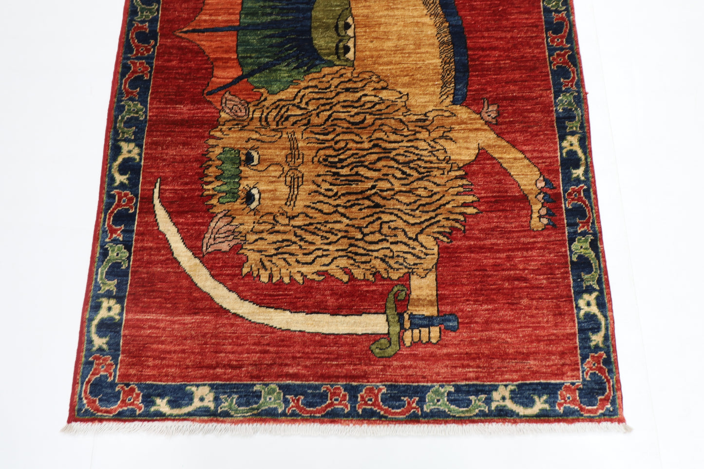 100 x 145 cm | Lion Tribal Rug Afghan Hand Knotted Veg Dye Wool carpet