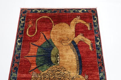 100 x 145 cm | Lion Tribal Rug Afghan Hand Knotted Veg Dye Wool carpet