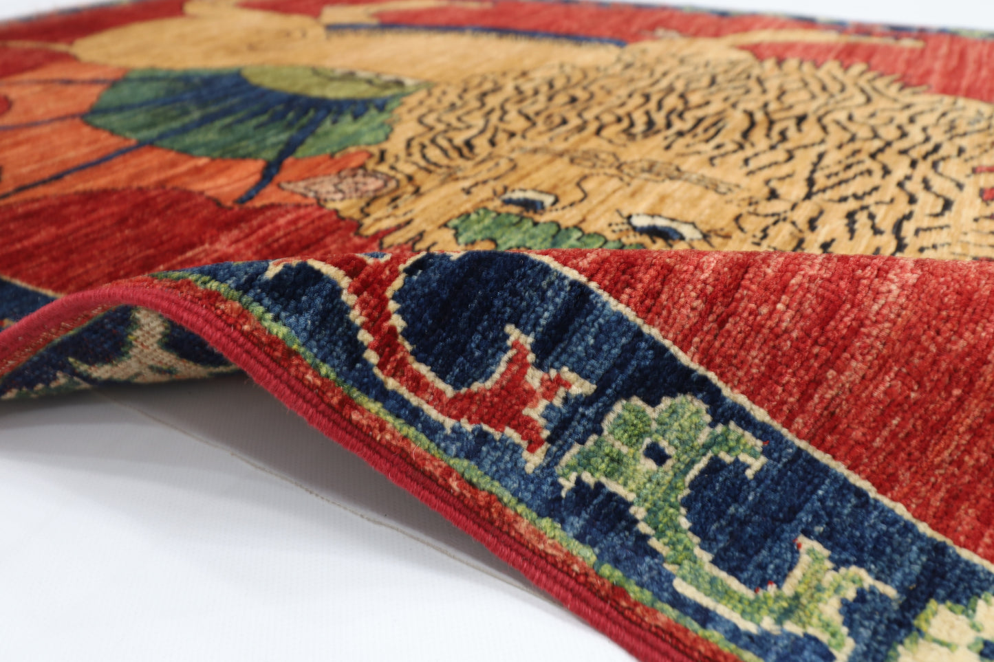 100 x 145 cm | Lion Tribal Rug Afghan Hand Knotted Veg Dye Wool carpet