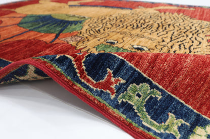 100 x 145 cm | Lion Tribal Rug Afghan Hand Knotted Veg Dye Wool carpet